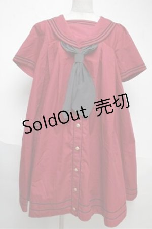 画像: metamorphose / セーラー半袖ワンピース  ワイン S-25-06-04-030-ME-OP-AS-ZS
