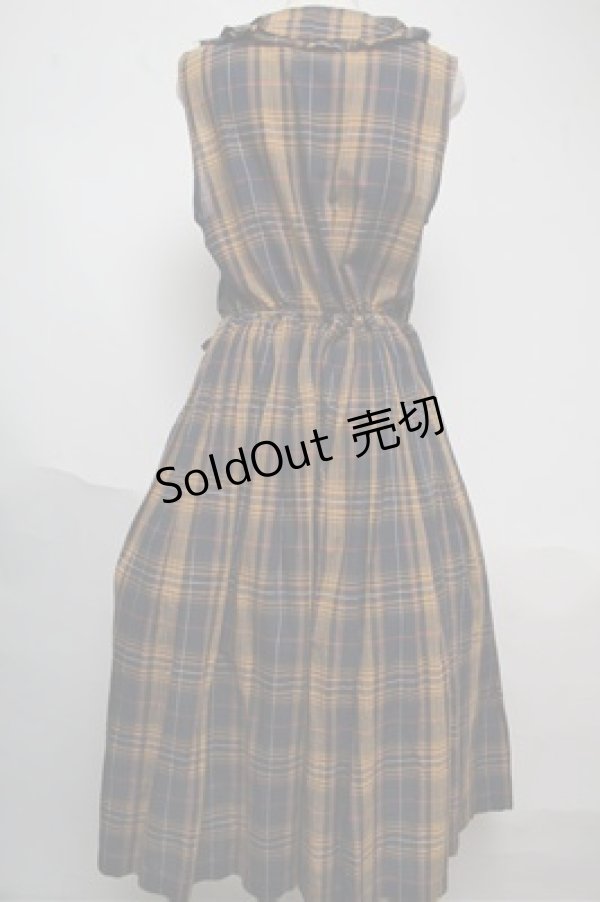 画像2: Jane Marple Dans Le Salon / マドラスチェックカシュクールドレス  紺ｘイエロー S-25-06-04-036-JM-OP-AS-ZS (2)