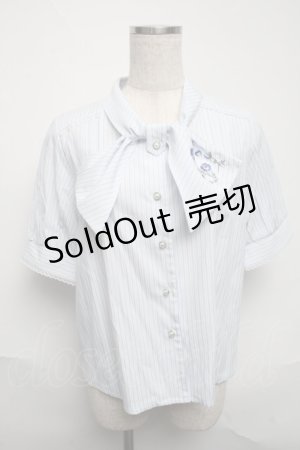 画像: axes femme / ネモフィラ刺繍リボンブラウス  サックス S-25-06-05-022-AX-BL-AS-ZS