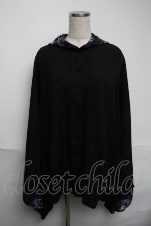 画像: NieR Clothing / フード付き着物袖風シャツ  黒ｘ紫 S-25-06-05-031-PU-BL-HR-ZS