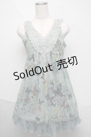 画像: axes femme / チュールプリントチュニック  グリーン S-25-06-06-047-AX-OP-HR-ZS