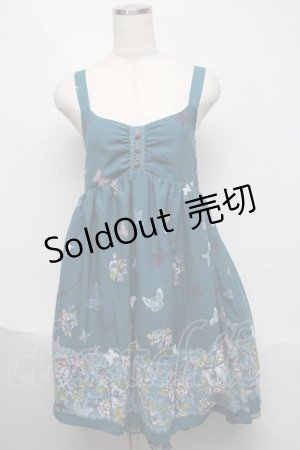 画像: axes femme / 蝶&バラプリントキャミワンピース  グリーン S-25-06-06-051-AX-OP-HR-ZS