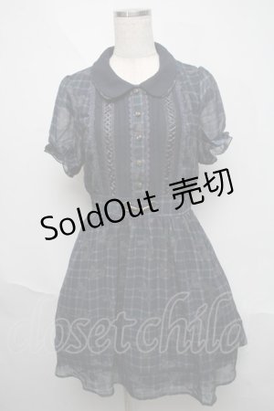 画像: axes femme / チェックｘリボン柄ワンピース  紺 S-25-06-06-055-AX-OP-HR-ZS