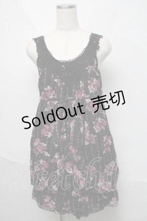 画像: axes femme / 花柄ノースリーブチュニック  黒ｘピンク S-25-06-06-061-AX-OP-HR-ZS