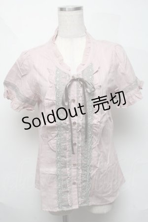 画像: axes femme / 綿スタンドカラーフリルブラウス  ピンク S-25-06-06-027-AX-BL-HR-ZS