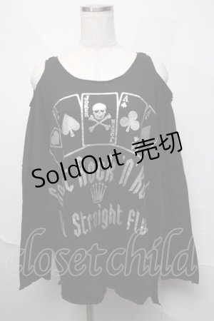 画像: LOVER'S ROCK / トランププリント肩開きカットソー  黒 S-25-06-06-035-PU-TO-HR-ZS