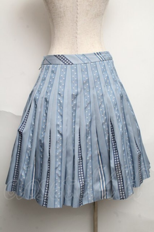 画像2: Jane Marple / Ribbon jacquard stripe 2Faceスカート  ブルーグレイ S-25-06-07-043-JM-SK-HR-ZS (2)