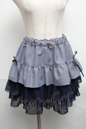 画像: MARBLE / 裾シフォンギンガムフリルスカート  紺 S-25-06-07-053-GO-SK-HR-ZS