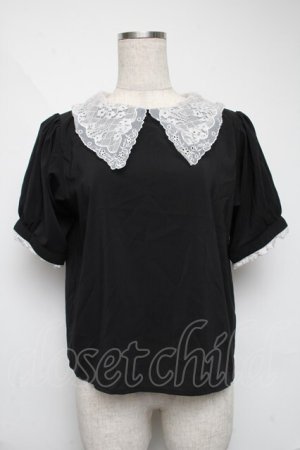画像: Swankiss / レース襟トップス  黒ｘ白 S-25-06-07-022-CA-TO-HR-ZS