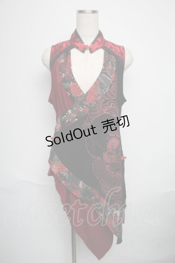 画像1: Qutie Frash / チャイナチュニック  赤ｘ黒 S-25-06-09-1046-QU-OP-HR-ZS (1)