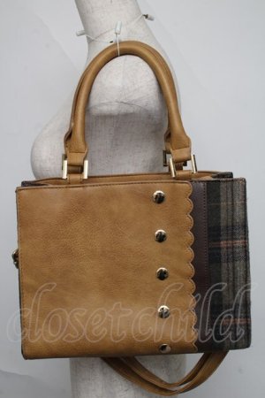 画像: axes femme / チェック柄レザー切替バッグ  ブラウン S-25-06-09-024-AX-BG-HR-ZS