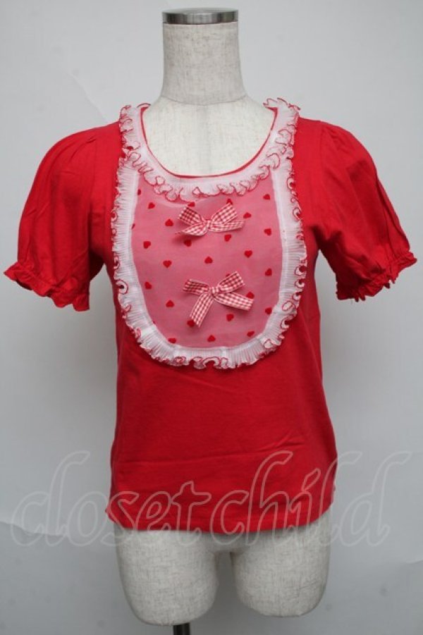 画像1: Nile Perch / チュール切替2つリボンカットソー  赤 S-25-06-09-029-LO-TO-HR-ZS (1)