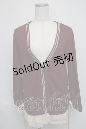 画像: axes femme / 裾シフォンニットカーディガン  ワイン S-25-06-09-031-AX-TO-HR-ZS