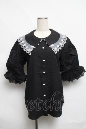 画像: axes femme POETIQUE / レース襟パフ袖ブラウス  黒 S-25-06-11-040-AX-BL-AS-ZS