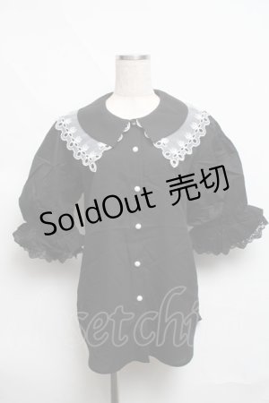 画像: axes femme POETIQUE / レース襟パフ袖ブラウス  黒 S-25-06-11-040-AX-BL-AS-ZS