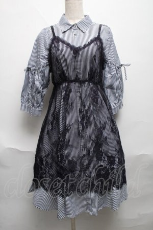 画像: axes femme / レースキャミ付きシャツワンピース  紺ｘ白 S-25-06-11-049-AX-OP-AS-ZS