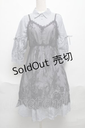 画像: axes femme / レースキャミ付きシャツワンピース  紺ｘ白 S-25-06-11-049-AX-OP-AS-ZS