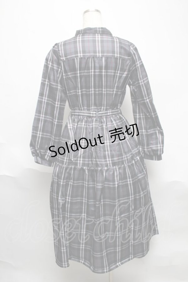 画像2: axes femme / バラ刺繍ボウタイチェックワンピース  グレー S-25-06-11-052-AX-OP-AS-ZI (2)