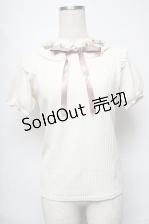 画像: axes femme POETIQUE / フラワーリボン刺繍襟プルオーバー  オフ S-25-06-11-020-AX-TO-AS-ZS