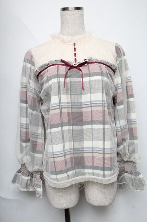 画像1: axes femme POETIQUE / チュール重ねブラウス  ワインｘオフ S-25-06-11-022-AX-BL-AS-ZI (1)