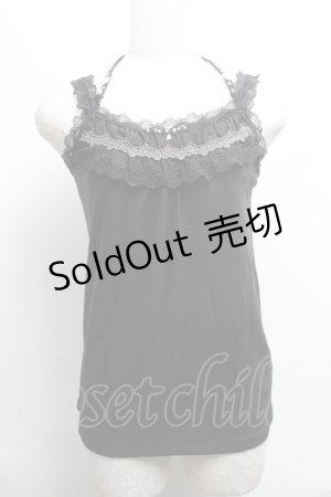 画像: axes femme / クロスストラップビジューフラワータンク  黒 S-25-06-11-035-AX-TO-AS-ZS