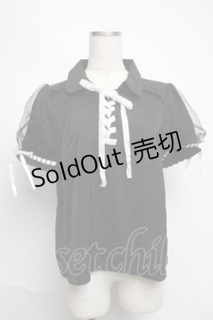 画像: axes femme POETIQUE / ベルベットリボン半袖ブラウス  黒 S-25-06-11-036-AX-BL-AS-ZS