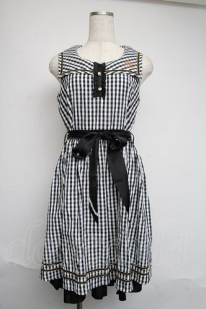 画像: axes femme POETIQUE / ギンガムセーラーワンピース  黒ｘ白 S-25-06-12-054-AX-TO-HR-ZS