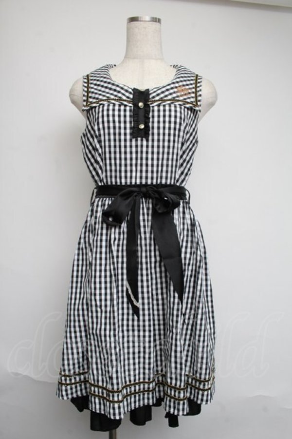 画像1: axes femme POETIQUE / ギンガムセーラーワンピース  黒ｘ白 S-25-06-12-054-AX-TO-HR-ZS (1)