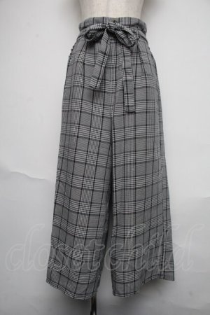 画像: axes femme / リボン付チェックワイドパンツ  グレー S-25-06-12-062-AX-PA-AS-ZS