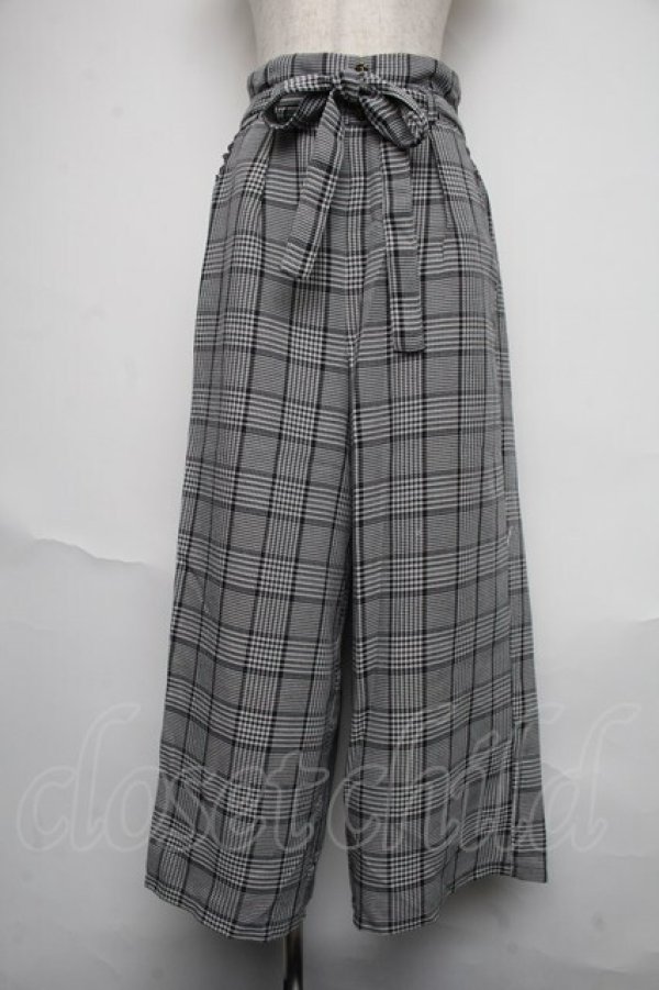 画像1: axes femme / リボン付チェックワイドパンツ  グレー S-25-06-12-062-AX-PA-AS-ZI (1)
