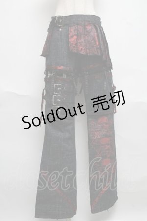 画像: MAD / プラップ付きパンツ  黒ｘ赤 S-25-06-17-055-PU-PA-AS-ZS
