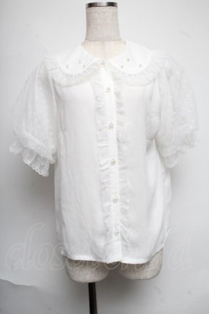 画像: axes femme kawaii / ドットチュール半袖ブラウス  白 S-25-06-17-017-AX-BL-HR-ZS