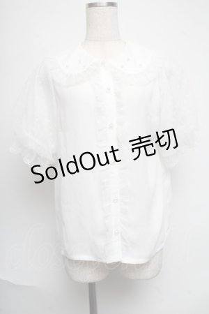 画像: axes femme kawaii / ドットチュール半袖ブラウス  白 S-25-06-17-017-AX-BL-HR-ZS