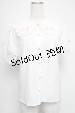 画像: axes femme kawaii / 梯子レース半袖ブラウス  白ｘピンク S-25-06-17-018-AX-BL-HR-ZS