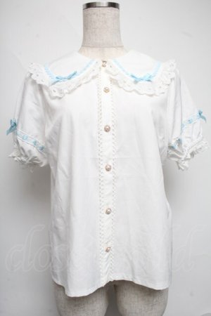 画像: axes femme kawaii / 梯子レース半袖ブラウス  白ｘサックス S-25-06-17-019-AX-BL-HR-ZS