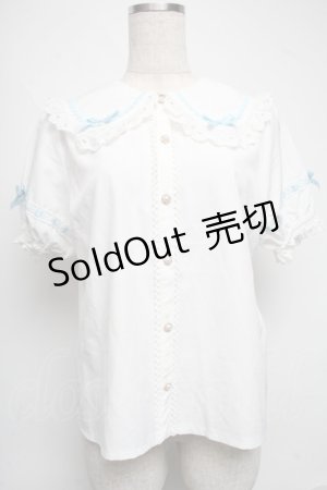 画像: axes femme kawaii / 梯子レース半袖ブラウス  白ｘサックス S-25-06-17-019-AX-BL-HR-ZS
