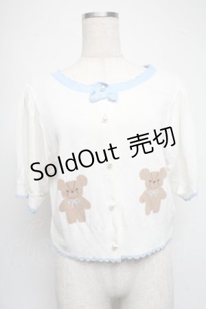 画像: axes femme kawaii / クマ柄半袖ニットカーディガン  白ｘサックス S-25-06-17-020-AX-TO-HR-ZS