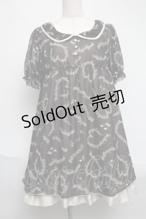 画像: Fi.n.t / 音符柄ワンピース  黒ｘオフ S-25-06-19-044-CA-OP-AS-ZS