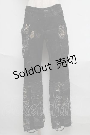 画像: h.ANARCHY / ガーゼ使い編み上げ飛沫ptパンツ  黒 S-25-06-19-1034-HN-PA-SZ-ZS