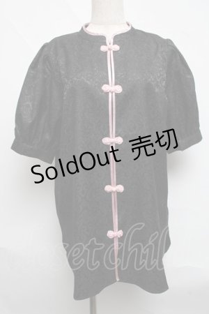 画像: jouetie / チャイナブラウス  黒ｘピンク S-25-06-19-026-EL-BL-AS-ZS
