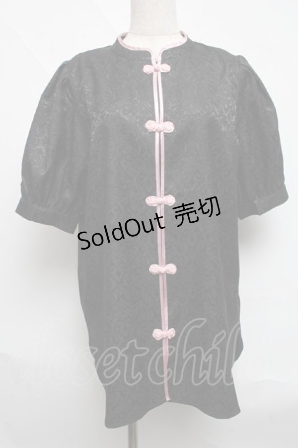 画像1: jouetie / チャイナブラウス  黒ｘピンク S-25-06-19-026-EL-BL-AS-ZS (1)