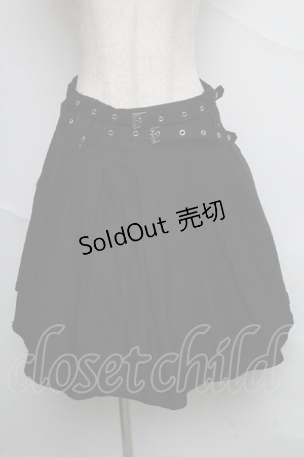 画像1: Ozz oneste / ウエスト2連ベルトフレアスカート  黒 S-25-06-20-058-OO-SK-HR-ZS (1)