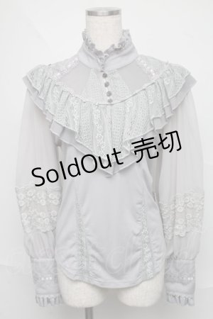 画像: OZZ ANGELO / 袖シフォンレースフリルプルオーバー  グレー S-25-06-20-012-OO-TO-HR-ZS