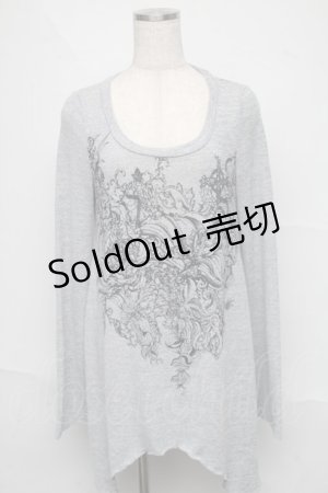 画像: Ozz Croce / ゴシックプリントイレギュラーカットソー  グレー S-25-06-20-014-OO-TO-HR-ZS