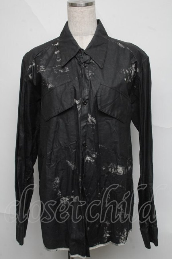 画像1: h.NAOTO / プリントコーティングシャツ  黒 S-25-06-20-019-HN-TS-HR-ZS (1)
