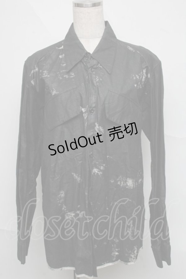 画像1: h.NAOTO / プリントコーティングシャツ  黒 S-25-06-20-019-HN-TS-HR-ZS (1)