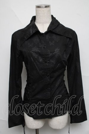 画像: h.naoto Blood / サイドレースアッププリントブラウス  黒 S-25-06-20-020-HN-BL-AS-ZS