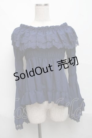 画像: ATELIER PIERROT / レースシャーリング姫袖ブラウス  青 S-25-06-21-021-EL-TO-AS-ZS