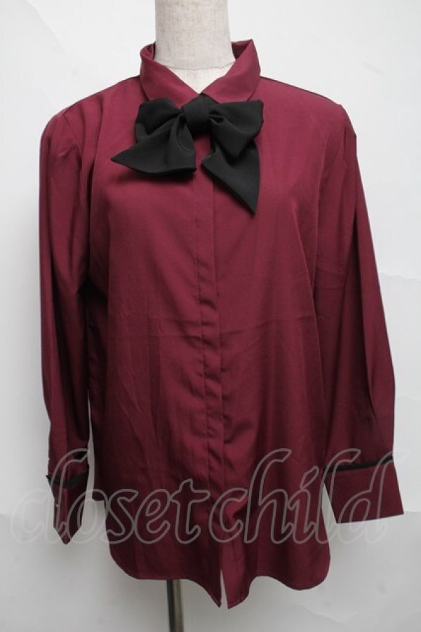 画像1: axes femme / タイ付ロングシャツ  ボルドー S-25-06-21-022-AX-BL-HR-ZS (1)