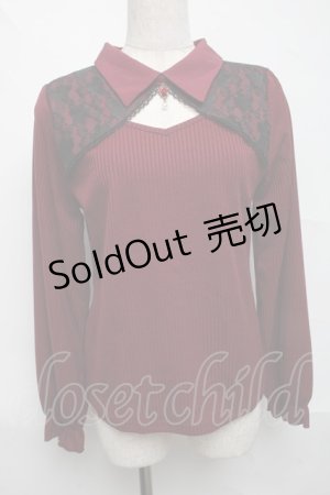 画像: axes femme / ローズチャーム付トップス  ボルドー S-25-06-21-023-AX-TO-HR-ZS